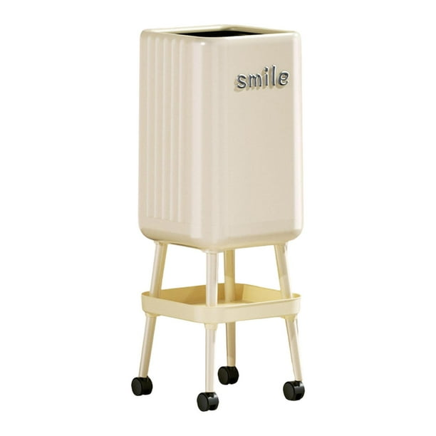 Bote de Basura Alto con Ruedas Y Compartimento Doble Cubo de Desperdicios Sin Tapa con Almacenamiento Extra Y Diseño Ergonómico Estructura Sólida en P beige con bandeja