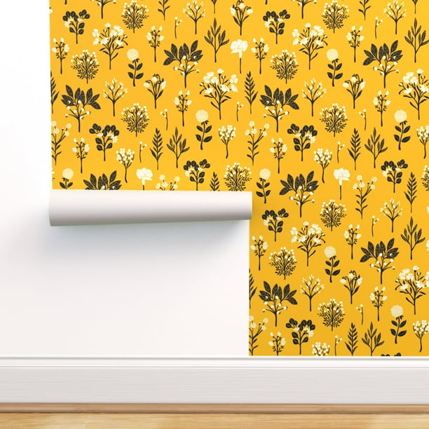 Peel & Stick Wallpaper 3ft x 2ft - Mustard Yellow Black White Floral