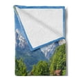 thumbnail image 2 of Landscape Soft Flannel Fleece Blanket, Wildflowers in the Alps and Snow-capped Mountains National Park Bavaria Germany, Cozy Plush for Indoor and Outdoor Use, 70" x 90", Yellow Green, by Ambesonne, 2 of 5
