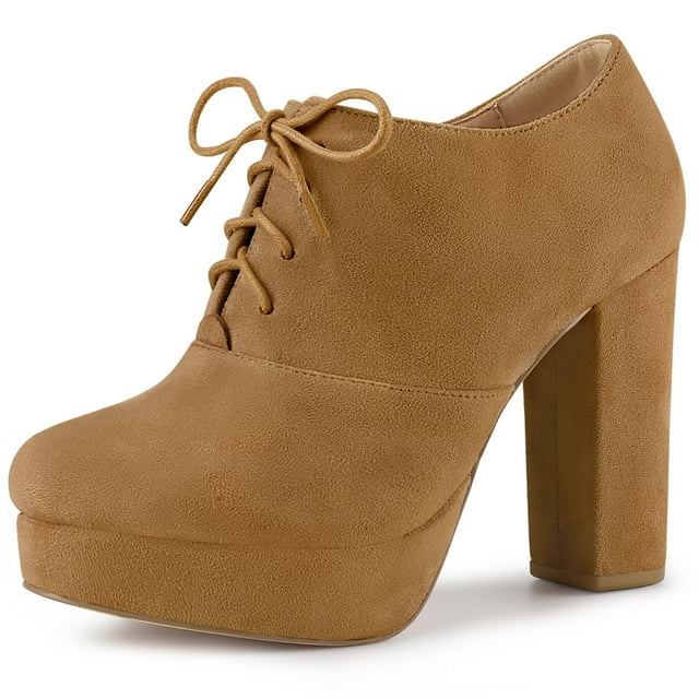 Unique Bargains Bottines à Lacets à Talon Bloc Plateforme pour Femmes