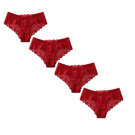 

Womens Underwear Brief Essentials Stretch Bikini Panty Lace Trim 4 Colors Comfy Panties4PC