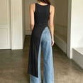 thumbnail image 6 of Women's Crew Neck Sleeveless Long Tank Top Solid Color Asymmetric Slit Hem Slim Fit Casual Summer Cami Vest Black, 6 of 7