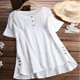thumbnail image 5 of Camiseta a cuadros Mujer Botón de verano Blusa de manga corta Top suelto, Blanco, L Jumpingount AP001353-03, 5 of 7