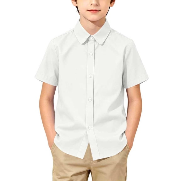 ZOYOEN Boys Dress Shirts with Collar- Button Down Summer Short Sleeve Regular Fit Kids Cotton Shirts White Size 4-16