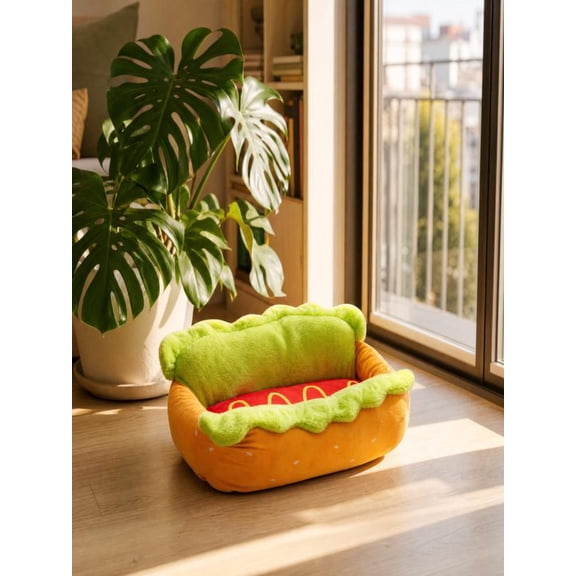 Yardvibe Hot Dog Dog Bed, 12" Soft Micro Suede Warm Cozy Food Dog Bed, Plush Removable Washable Pet Bed, Small Cute Indoor Pet Sofa Nest, Washer and Dryer Friendly
