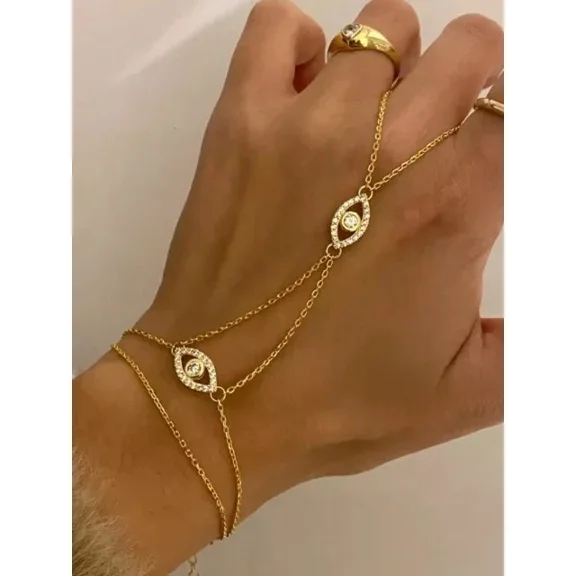 Women's Hand Chain Bracelet In 1.20Ct Round Cut Simulated Diamond 14k Yellow Gold Plated 7'