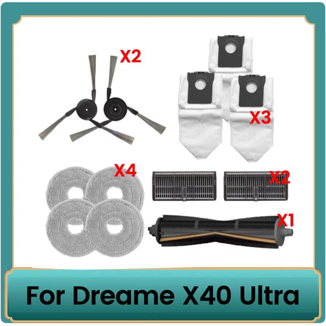 12 Piezas para Aspiradora para X40 Ultra, Cortapelos, Cepillos Laterales, Filtros, Bolsas para Fregona y Polvo