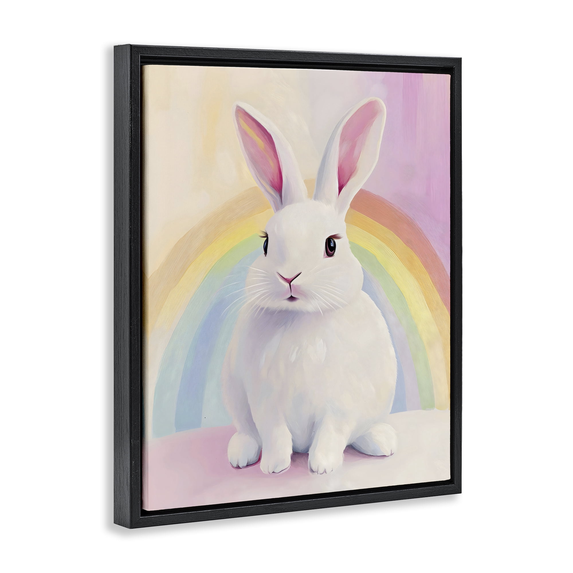 Stupell Industries Rainbow Bunny in Pastel Hues Black Framed Floater Canvas Wall Art, design by The Prints Vibe