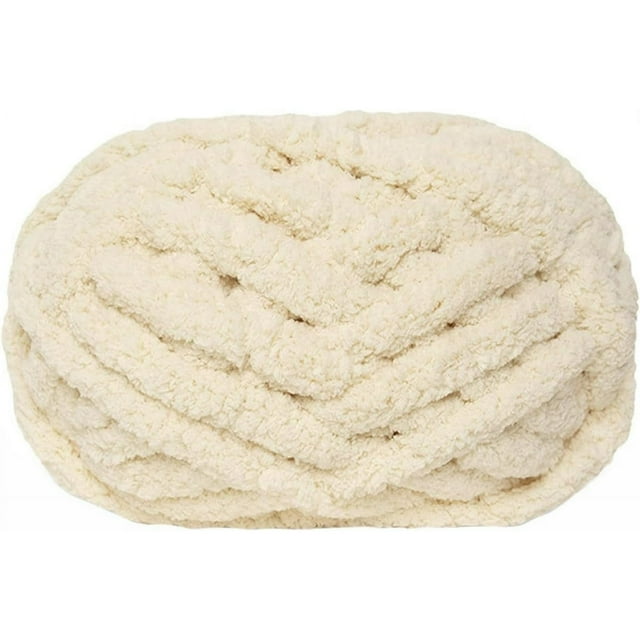 Nvzi 1 ovillo de hilo de chenilla grueso para tejer, ideal para mantas tejidas a mano, hilo extrasuave para mantas grandes, color blanco roto.