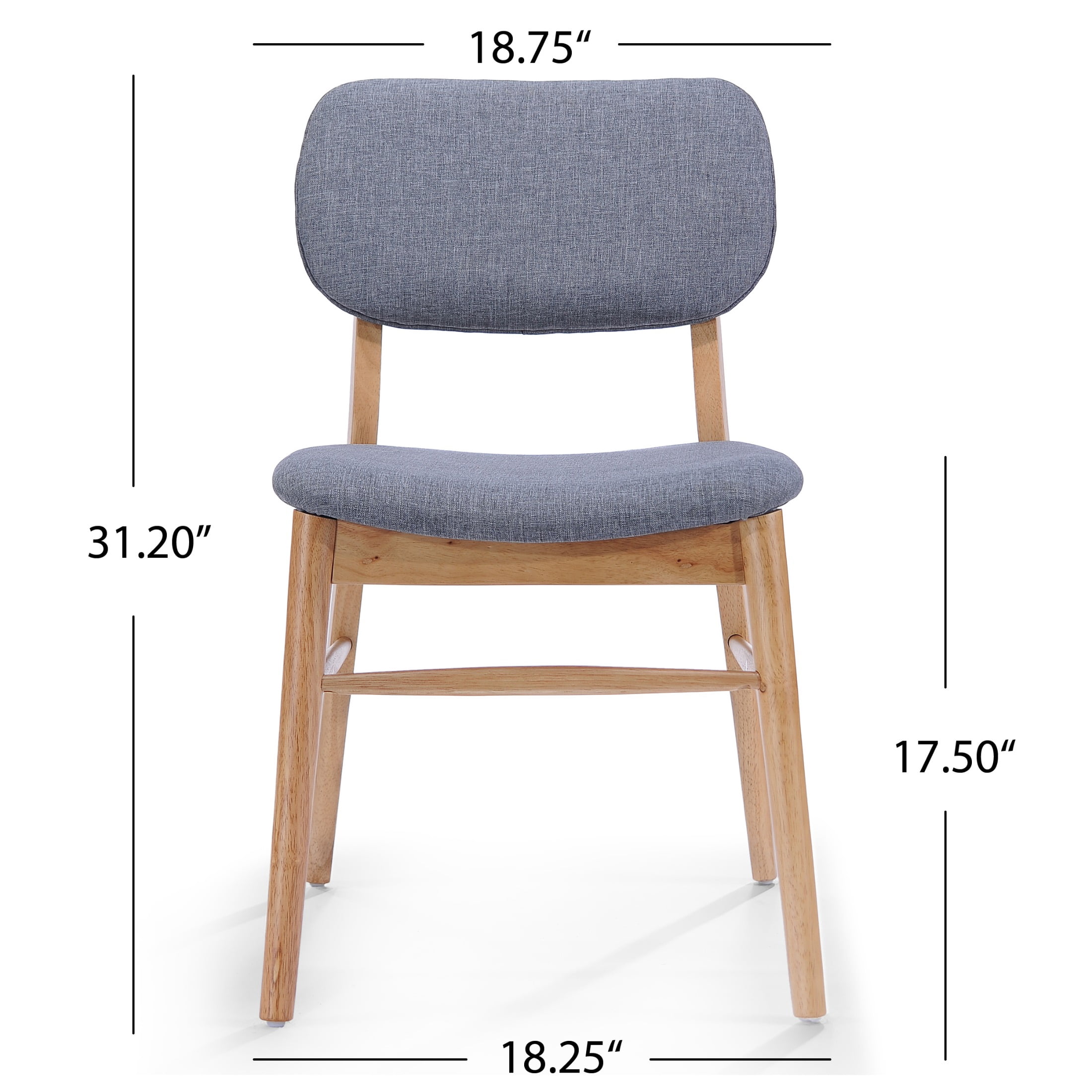 Dining Chairs Set of 2, Rubberwood Chairs with Upholstered Seat for Living Room, Dining Room, Natural + Gray