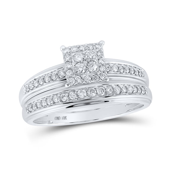 10K White Gold His Hers Round Diamond Square Matching Wedding Set 1/2 Cttw, Womens Size: 5-10, Mens Size: 7-13