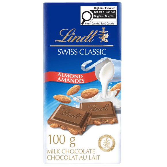Chocolat au lait avec amandes Lindt SWISS CLASSIC – Barre (100 g)