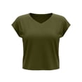 thumbnail image 6 of Brglopf Womens Open Back Workout Crop Tops V Neck Short Sleeve Athletic Shirts Tie Back Oversized Gym Running Yoga Tees Army Green XXL, 6 of 7