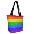 thumbnail image 2 of Easygdp Colorful Glitter Rainbow Stylish Canvas Handbag Shoulder Tote Bag, Shopping Bag with Zip, Suitable for Buying Groceries, Office, Fitness, 2 of 9