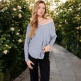 thumbnail image 4 of Women's Textured Knit Sweater with V-Neckline and Ribbed Sleeves - Small, Gray, 4 of 6
