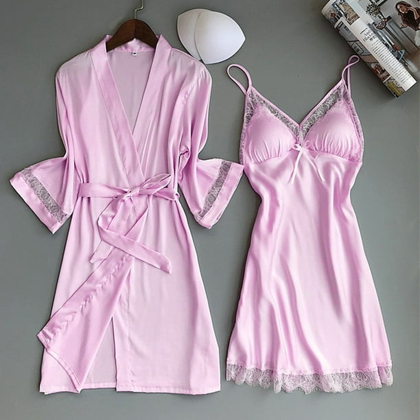 Gibobby Lenceria sexy para mujer Batas Camison Ropa interior Pijamas Mujer Lenceria de saten Seda Nueva ropa de dormir Intimos Rosa L Walmart en linea