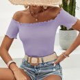 thumbnail image 7 of Diufon Tops for Women Summer Casual Solid Color Ruffle Tees off Shoulder Short Sleeve Blouses, 7 of 7