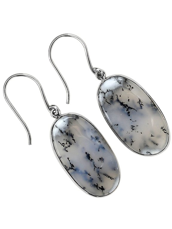 Merlinite Dendritic Opal - Turkey 925 Silver Plated Earrings Jewelry WE58-10010