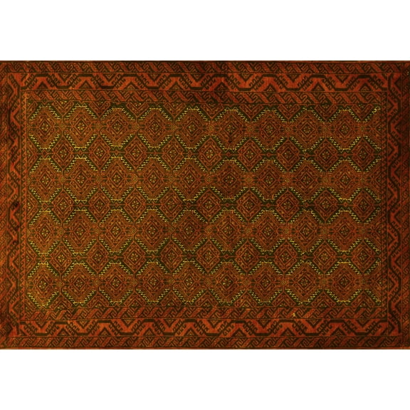 Ahgly Company Machine Washable Indoor Rectangle Persian Yellow Traditional Area Rugs, 5' x 7'