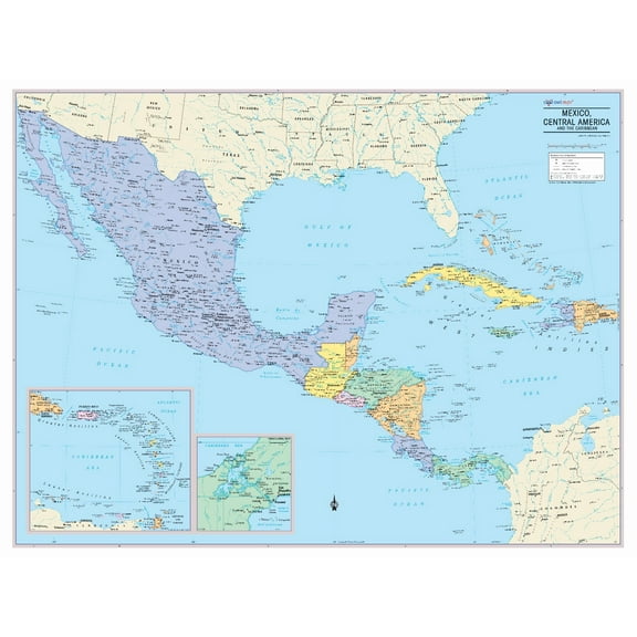 Cool Owl Maps Mexico, Central America & Caribbean Wall Map - Paper 40"x30"