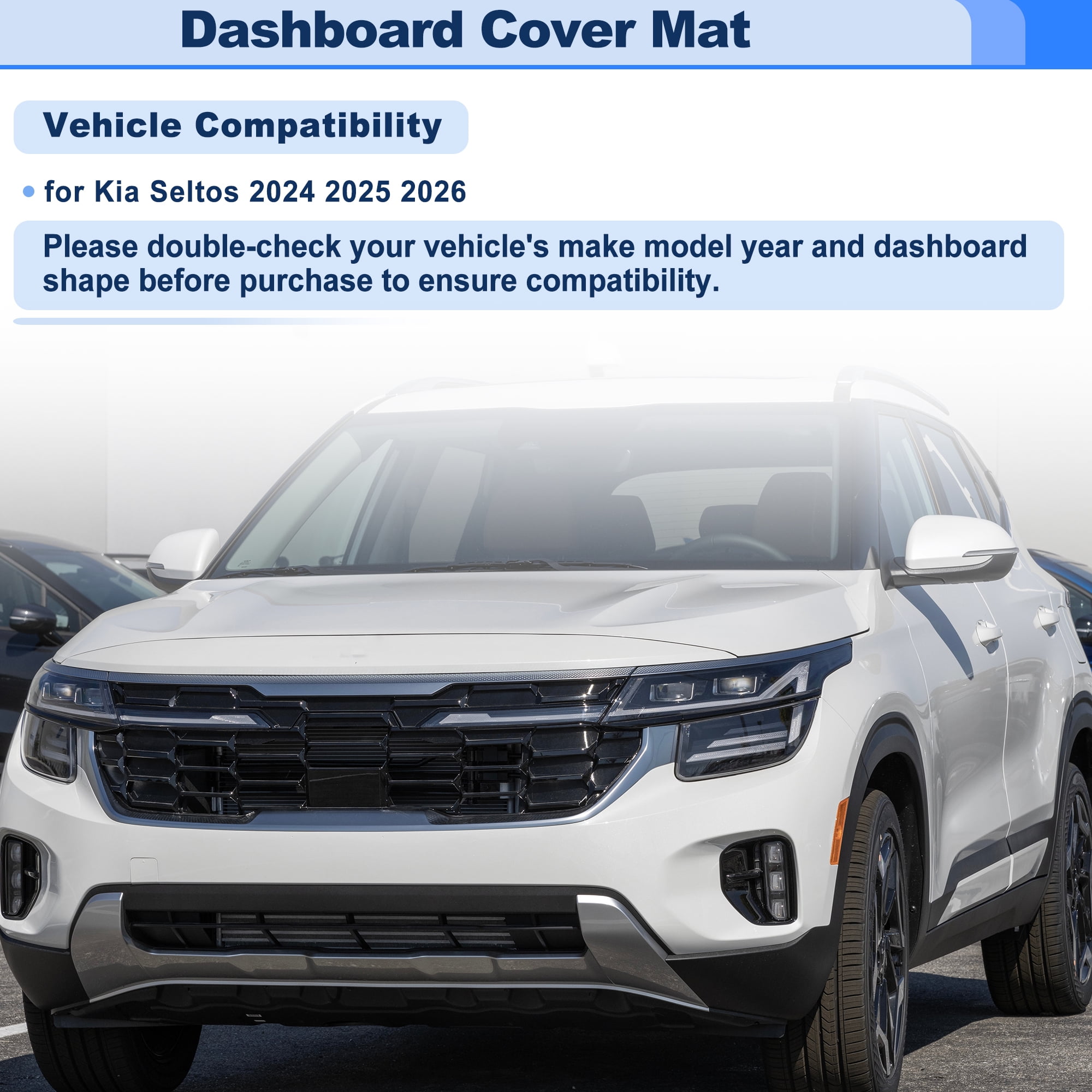 Flannel Dashboard Cover for Kia Seltos 2024 2025 2026 Interior Dash Cover Mat Pad Carpet Non-Slip Dashboard Protector Sunshine UV & Heat Resistant Black