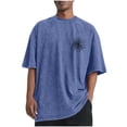 thumbnail image 2 of Aobny Graphic Tshirt for Men Cotton Baggy Shirt Big & Tall Short Sleeve High Neck Tshirt,Blue,L, 2 of 5