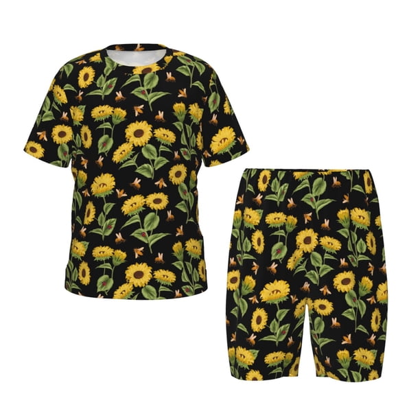 Balery Bees and Sunflowers Conjunto de Pijama Infantil de Manga Corta con Estampado – Ropa de Dormir de Algodón Suave-3X-Large