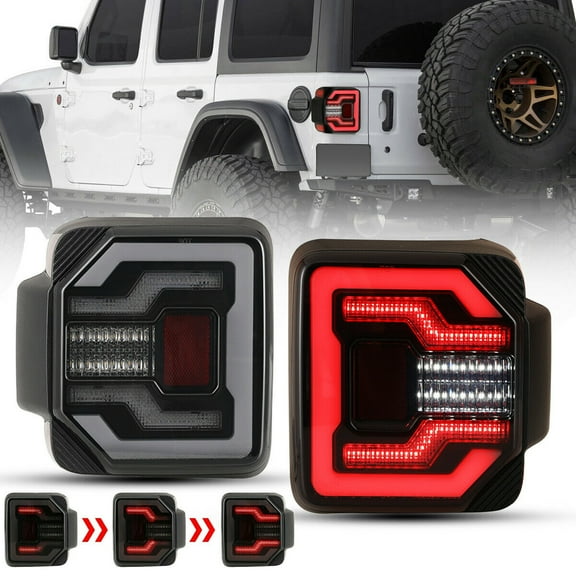 For 2018 Jeep Wrangler JL JLU PAIR LED Sequential Tail Lights Lamp Black/Smoke