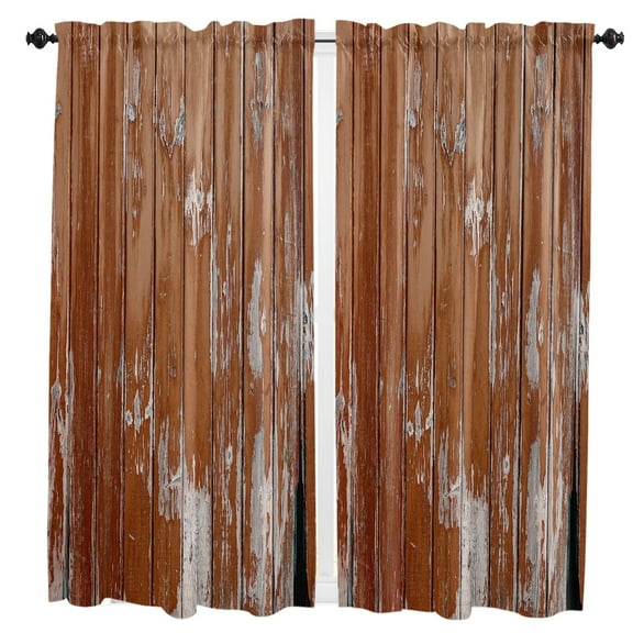 Wood Grain Vintage Farm Brown Curtain Home Decoration Living Room Short Curtains Window Treatments For Kitchen Bedroom