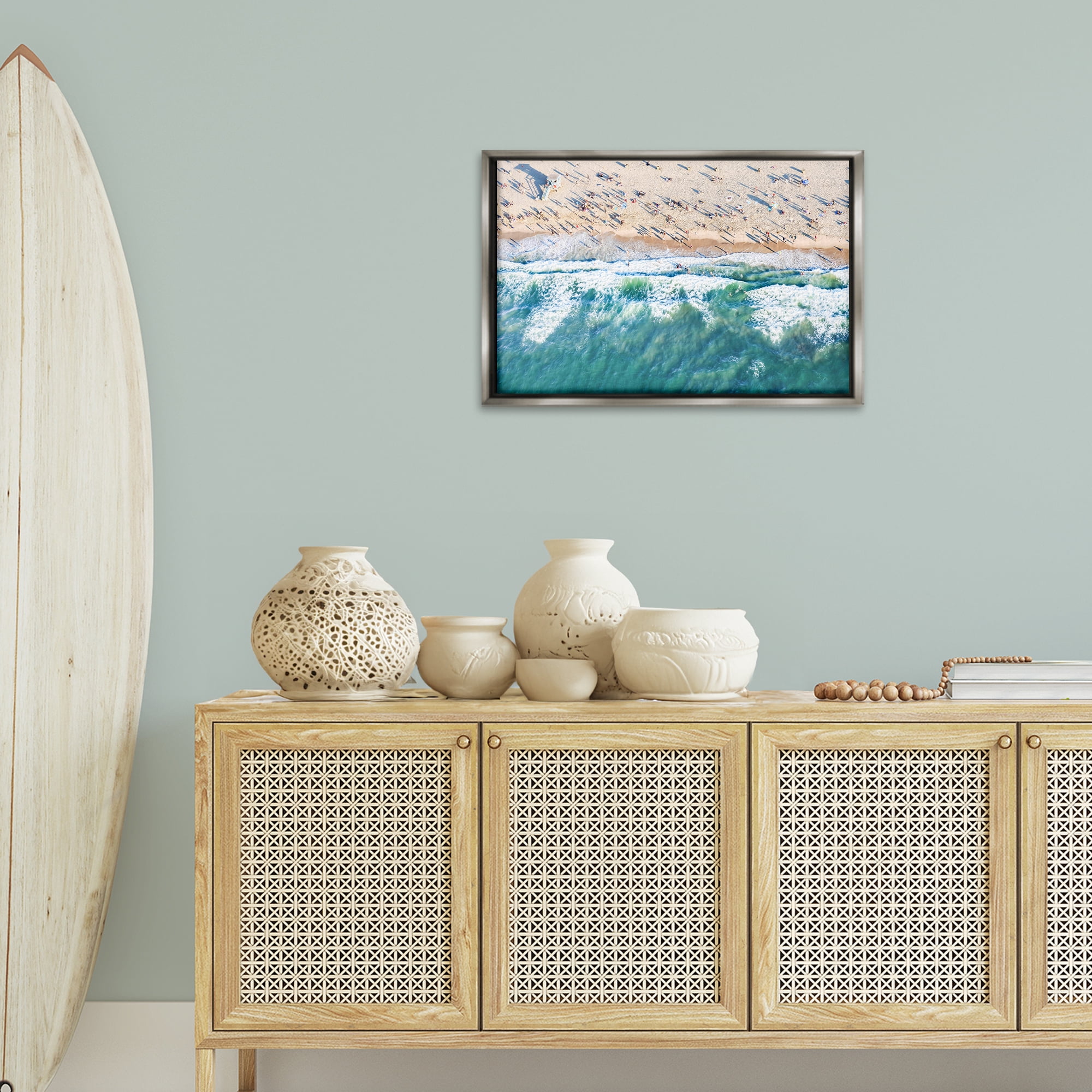Stupell Industries Aerial Tide Beach Foam Nautical & Beach Photography Gray Floater Framed Canvas Art Print Wall Art, 25 x 17