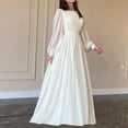 thumbnail image 6 of Family Gifts Ndbuld Women's Floral Vintage Dress Ladies' Solid Color Fashion Lantern Pearl Yarn White Wedding Dress Round Neck Dress,White,L, 6 of 9