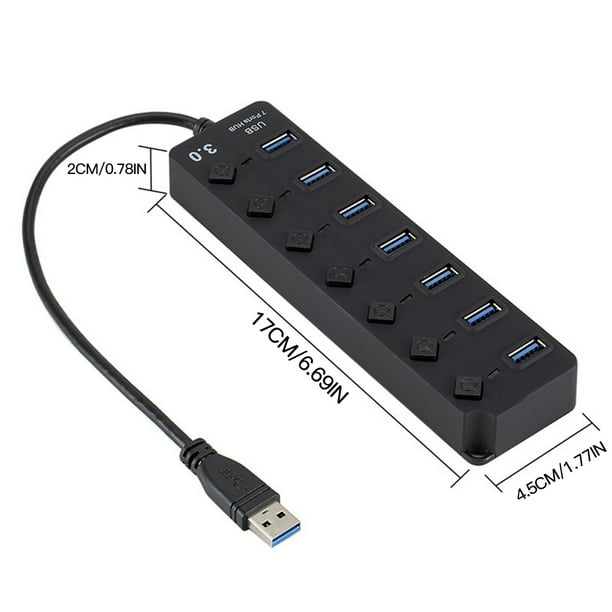 Caja de distribución USB de 7 puertos con interruptores individuales Convertidor de adaptador USB 3.0 multipuerto para computadora Inevent EL4987-00B