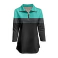 thumbnail image 4 of Women's V Neck Polo Shirt 3/4 Sleeve Quarter Zip Collared Tops Color Block Casual Dressy Fall Ladies Blouses, 4 of 5