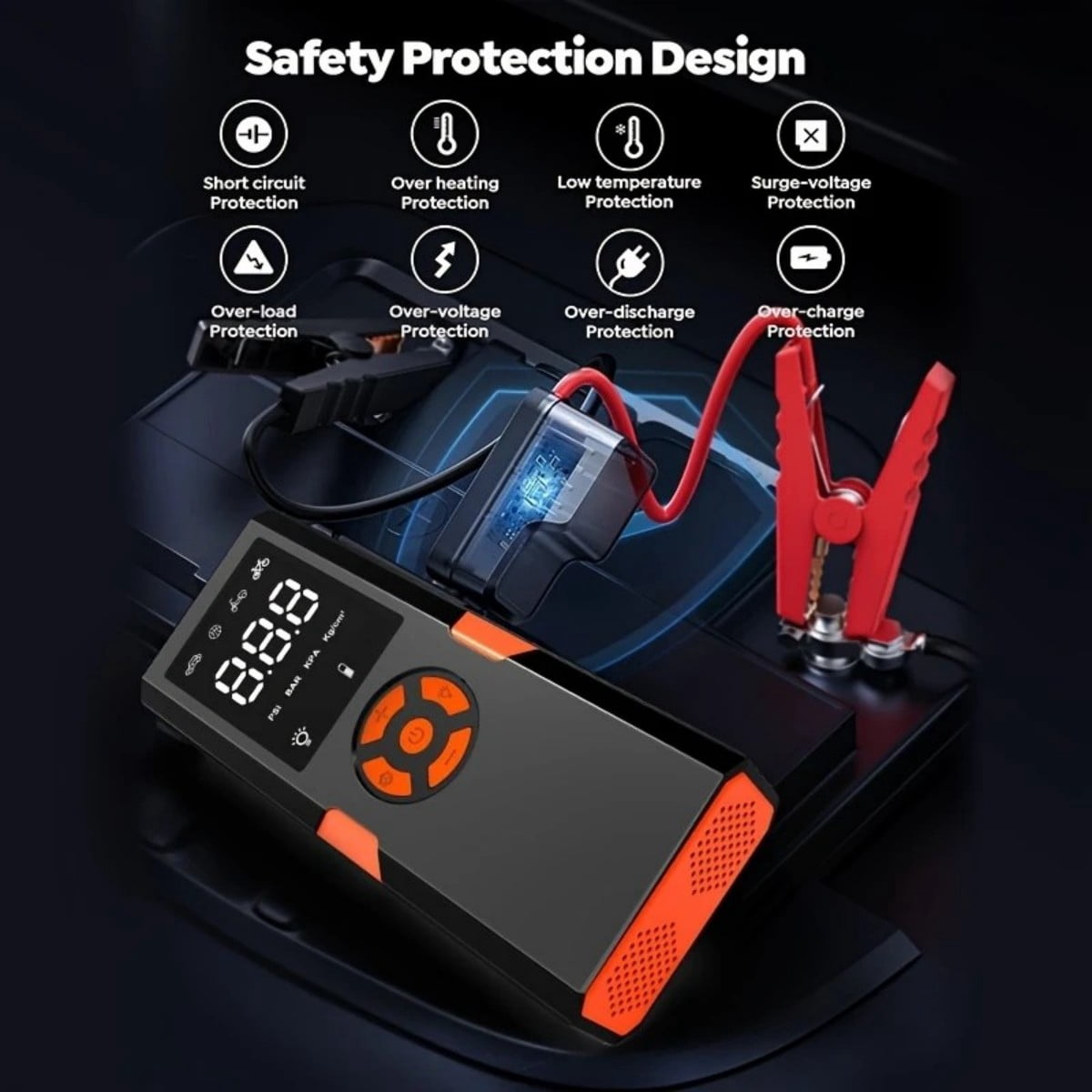 AIMAYA Jump Starter with Air Compressor,4500A Car Battery Jump Starter Portable (10L Gas/8L Diesel), 12V Jump Start Battery Pack Jump Box with Smart Jumper Cables, Tire Inflator, LED Light