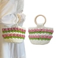 thumbnail image 2 of FENOHREFE Fashion Basket Bag Vintage Crochet Knitted Colorful Flower Small Bucket Bag Top Handle Handbag for Daily Use and Travel, 2 of 8