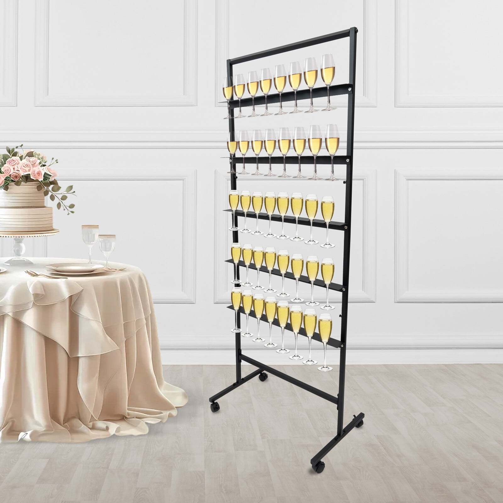 5-Tier Metal Champagne Flutes Display Stand, Champagne Wine Glass Holder for Wedding Occasions, Parties