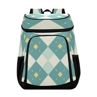 36 Can Capacity Insulated Backpack Cooler Lunch Bag for Picnics, Camping Light Teal Argyle
