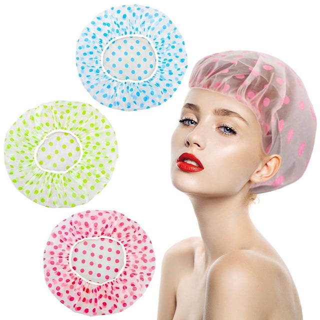 Bonnets de Douche 6 Packs, Bonnet de Douche Imperméable pour Femmes Réutilisable avec Bande Élastique, Grandes Bonnets en Plastique pour Cheveux Longs Protection Environnementale pour Dames Filles Enfants Spa Salon