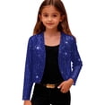 thumbnail image 2 of Girls Sparkly Cardigan, Lightweight Long Sleeve Cropped Open Front Thin Coat for Party, School, and Loungewear, Solid Color Layering Piece, Versatile for Casual and Special Occasion Outfits - Blue, 2 of 8