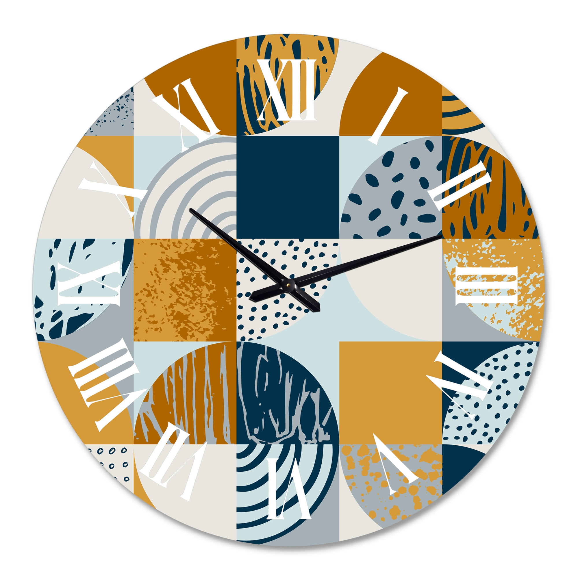 Designart 'Retro Semicircles Circles And Squares' Modern Wall Clock