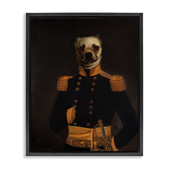Stupell Industries Cottage Colonial Military Dog Black Floating Frame Canvas Art, 17 x 21, by CAD Designs