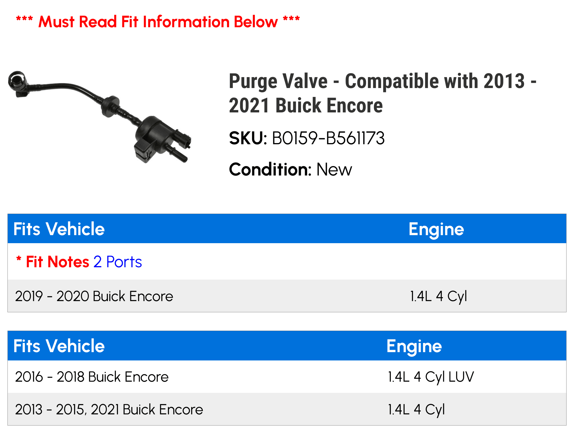 Purge Valve - Compatible with 2013 - 2021 Buick Encore 2014 2015 2016 2017 2018 2019 2020