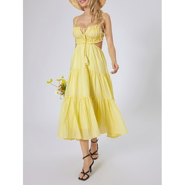 Mialoley Women Summer Casual Long Dress Solid Color Tie-Up Sleeveless Backless  Dress Fashion Party Sling Dress - Walmart.ca
