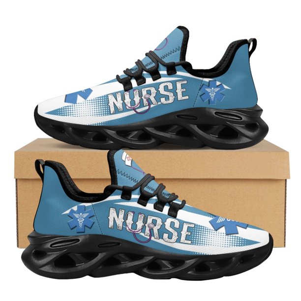 Zapatos de enfermera de moda, zapatillas de malla transpirables con cordones, zapatillas de plataforma con patrón paramédico EMT EMS para mujer