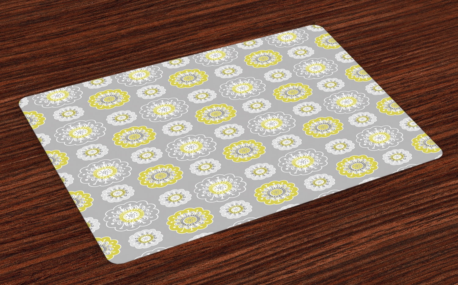 Grey and Yellow Placemats Set of 4 Pale Grey Backdrop with Ethnic