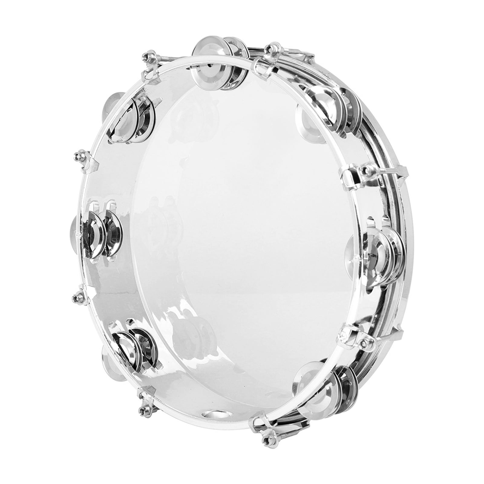 Metal Bells Hand Held Percussion Drum with Ergonomic Handle Grip 10Inch Double Row Tambourine Round Musical Tambourine