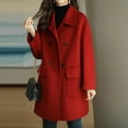 thumbnail image 6 of comerut Women Overcoat Solid Color Lapel Collar Mid-Length with Buttons Loose-fitting Keep Warm Polyester Winter Warm Women Double-Breasted Overcoat for Lady, 6 of 7