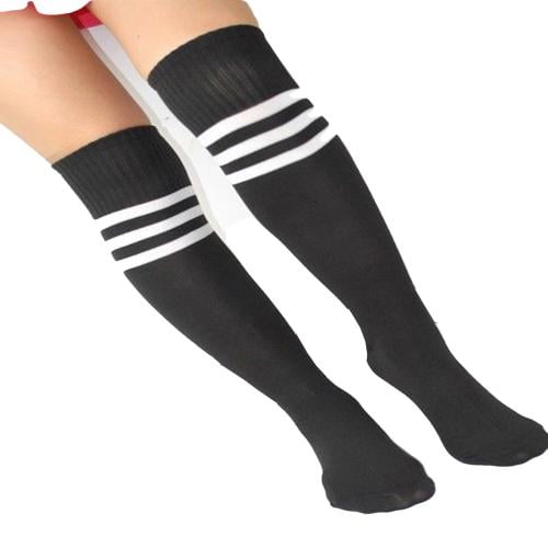 Meihuida Striped Knee High Football Socks Soccer Hockey Sport Long Tube Stocking, Adult Unisex, Size: One size, Black