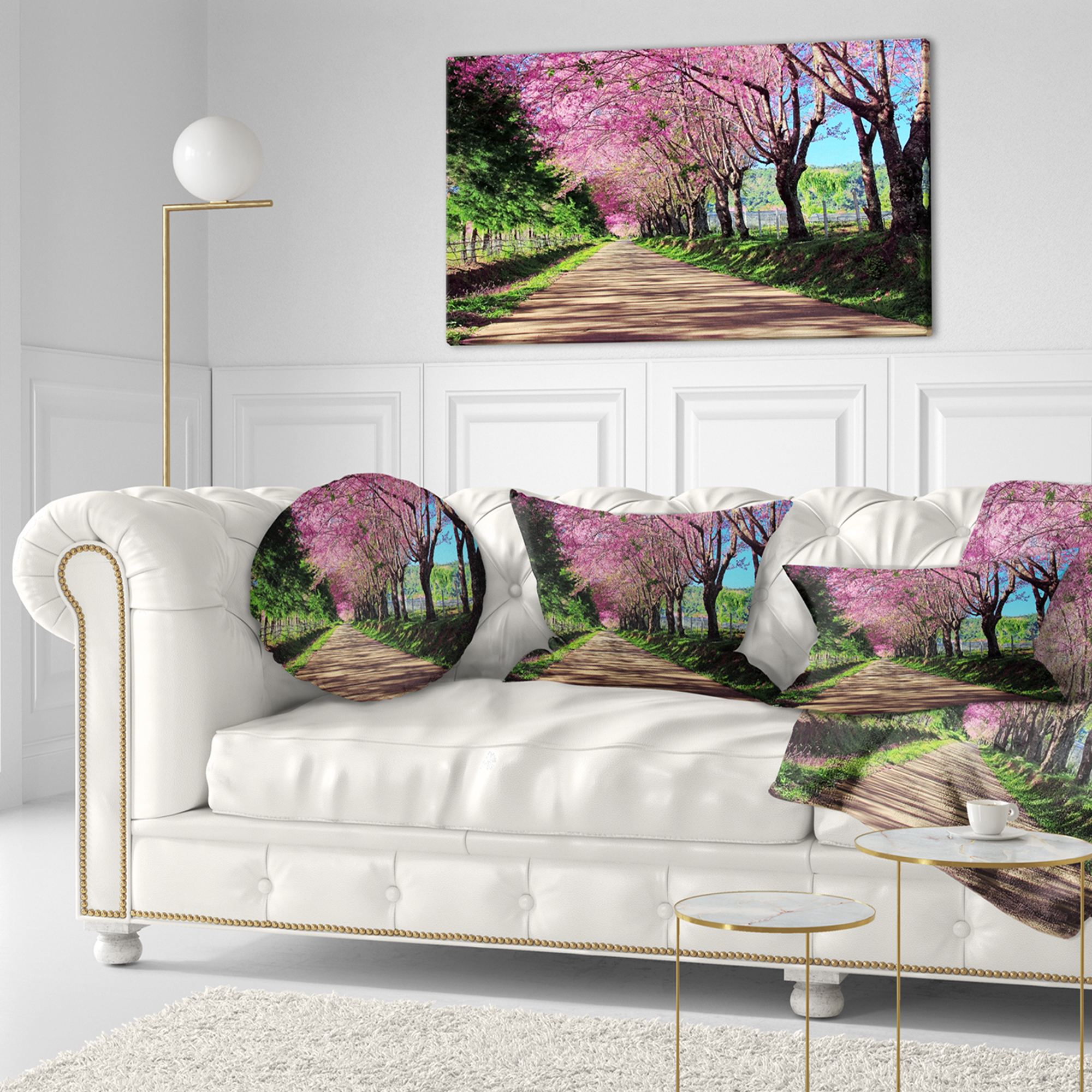 Designart Cherry Blossom Pathway in Chiang Mai - Landscape Printed Throw Pillow - 12x20