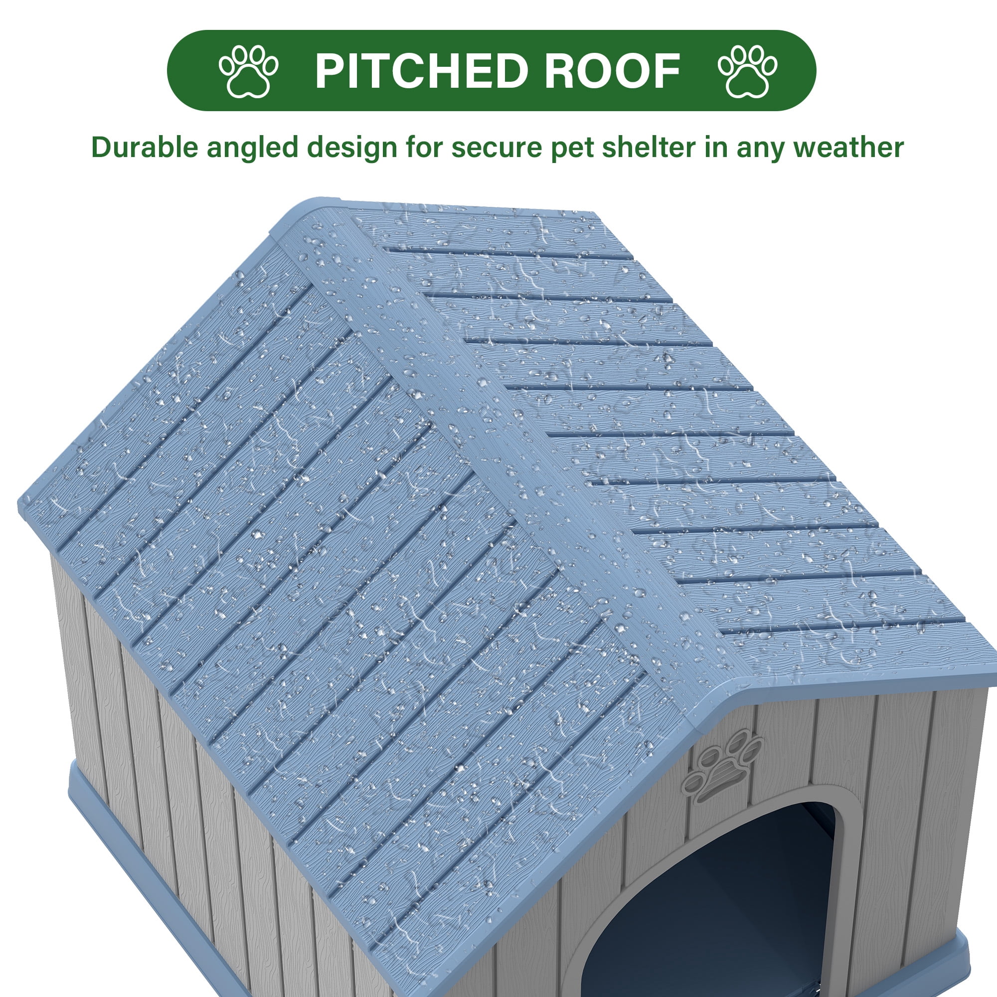 Nihsuao Dog House for Medium Large Dogs, Durable PP Waterproof Outdoor & Indoor Dog Shelter with Air Vents, Elevated Floor, Easy Clean and Assemble, Blue (36.2"L×38"W×38"H)